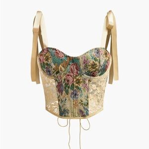 Floral Lace Bustier Top with Ribbon Straps
